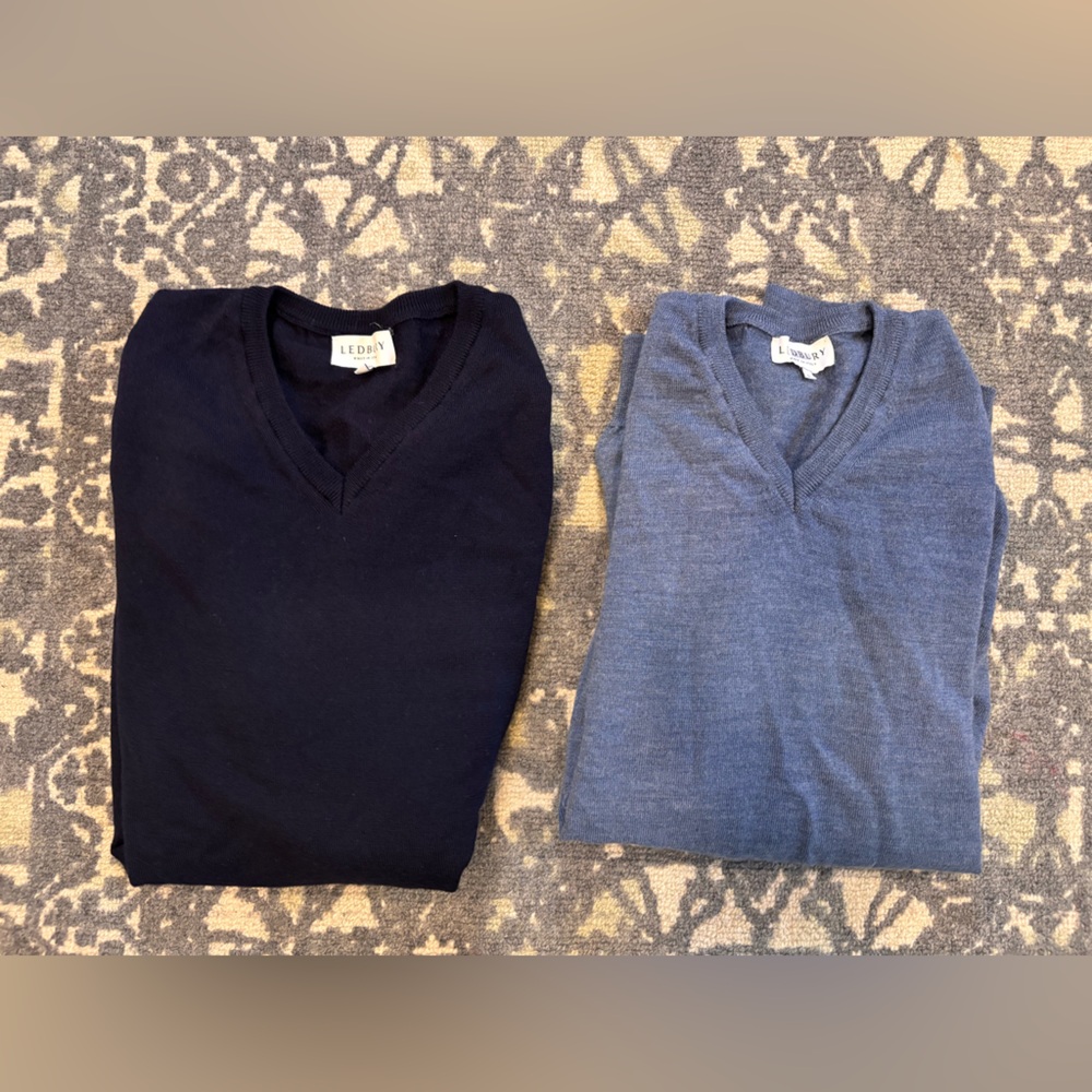 Ledbury men's merino wool sweater set of 2 in navy and light blue size large